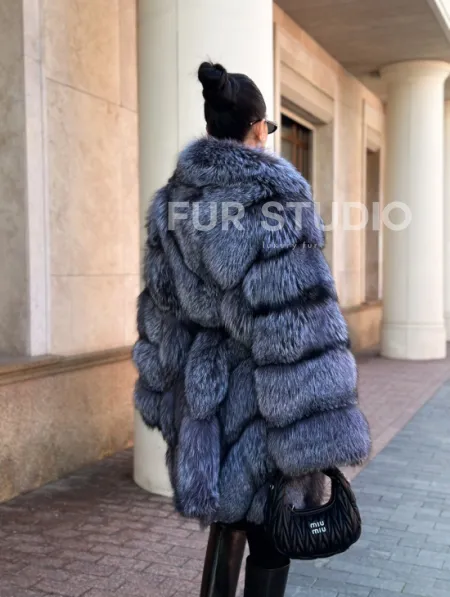 Шуба из меха чернобурой лисы - поперечка - фото 2