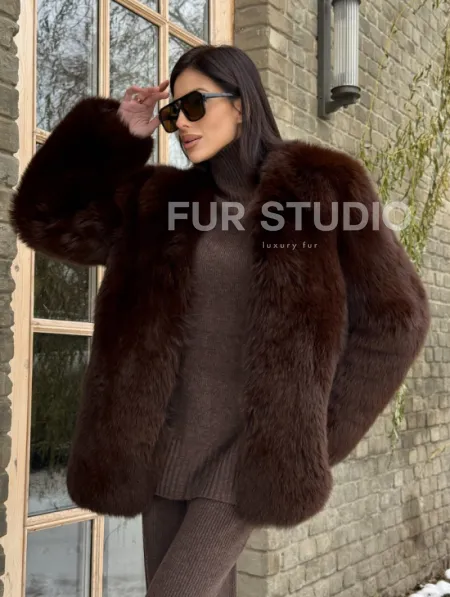 Шуба из меха песца цельные пластины Brown - фото 11