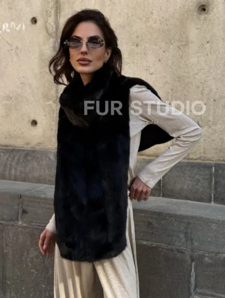 Черная норковая манишка - фото 9