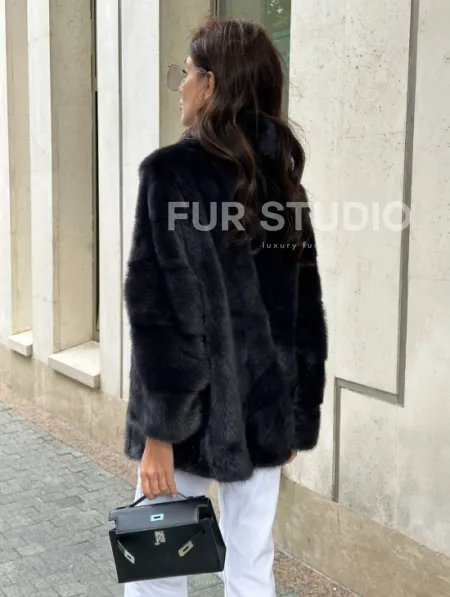 Норковый полушубок - графит - фото 2