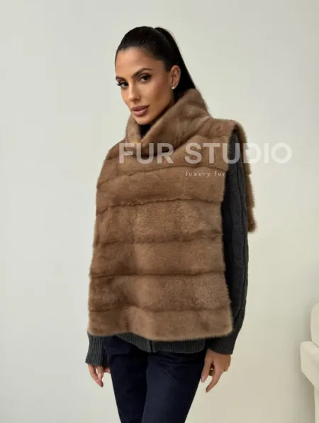 Бежевая норковая манишка - фото 6