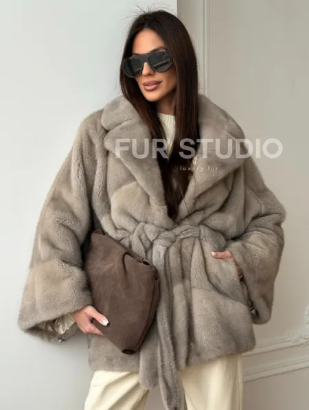 Норковый полушубок в натуральном цвете Silver - фото 0