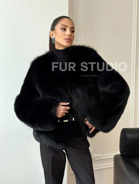 Черная короткая шуба из песца - фото 11