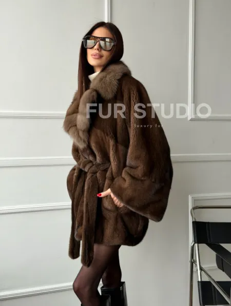 Полушубок автоледи норковый - воротник куница - фото 14