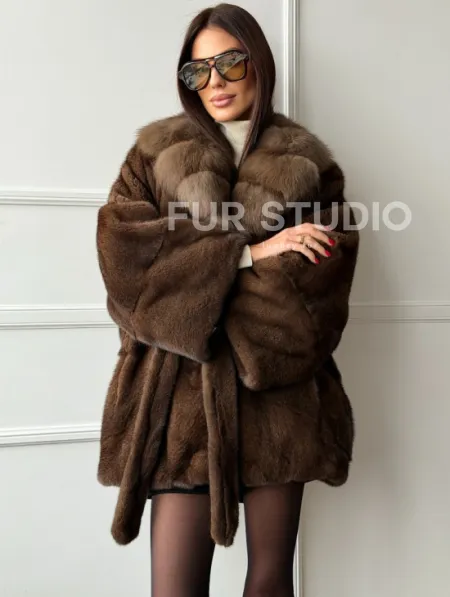 Полушубок автоледи норковый - воротник куница - фото 5