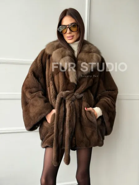 Полушубок автоледи норковый - воротник куница - фото 11