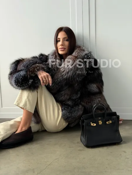 Шуба из меха блюфрост - воротник английский - фото 20