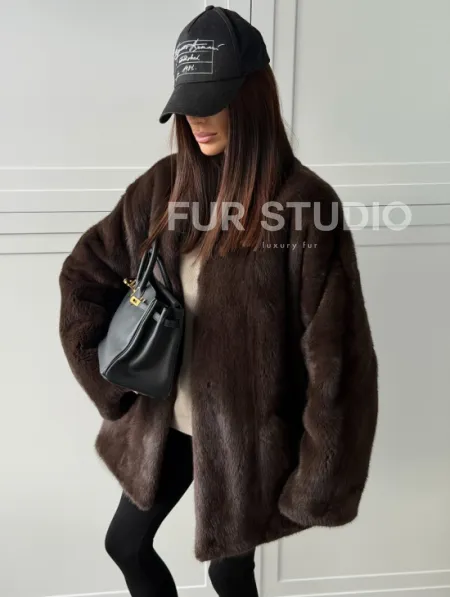 Куртка из норки с V - образным воротом - фото 6