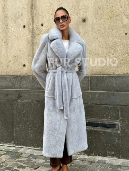 Голубая шуба из плюшевой норки “Velvet” - фото 5