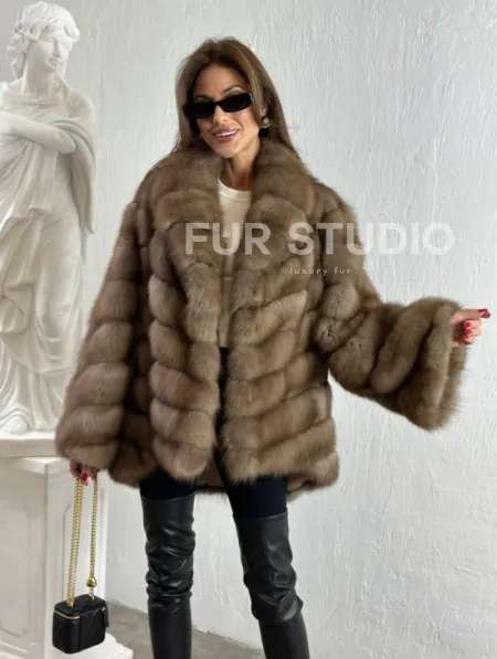 Жакет из куницы с шалью - фото 5