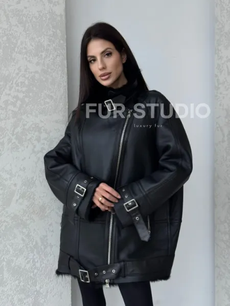 Черная дубленка - авиатор на тоскане - фото 8