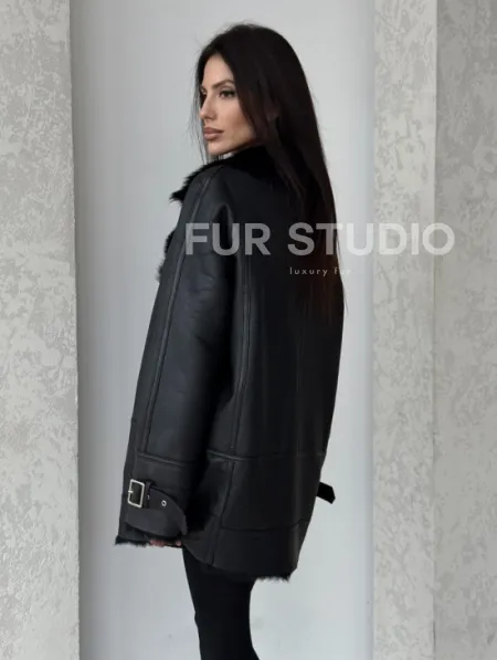 Черная дубленка - авиатор на тоскане - фото 2