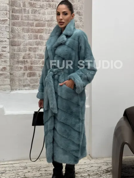 Норковая шуба в цвете TIFFANY - фото 3