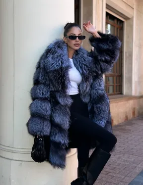 Шуба из меха чернобурой лисы - поперечка - фото 0