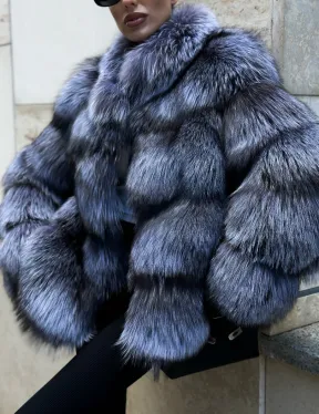Шуба из меха чернобурки - стойка воротник - фото 0