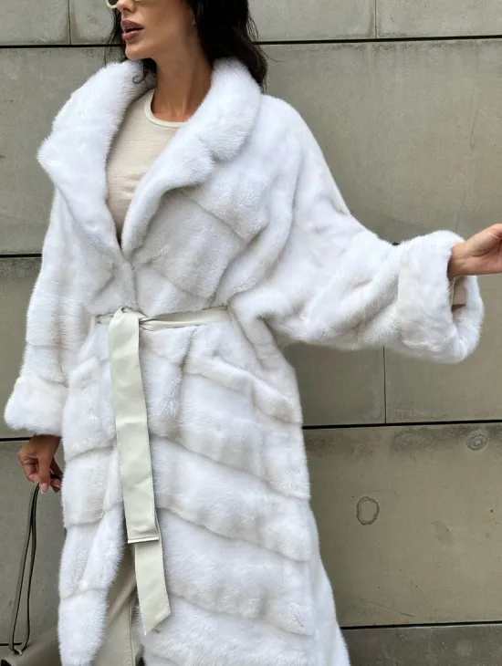 Светлая норковая шуба с английским воротом - цвет паломино - фото 5