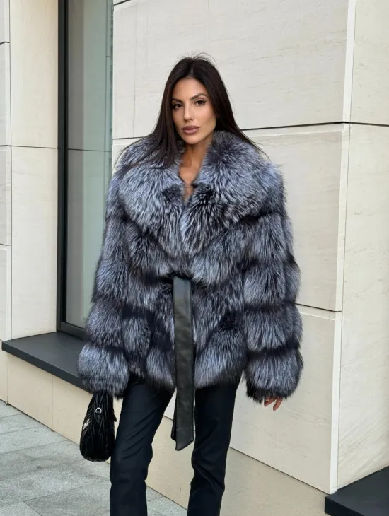 Шуба из меха чернобурки - английский воротник - фото 6
