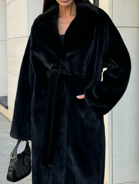 Шуба кимоно из меха североамериканской норки, английский воротник - фото 2