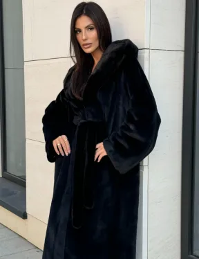 Норка кимоно BLACKGLAMA роспуск, капюшон кобра - фото 4