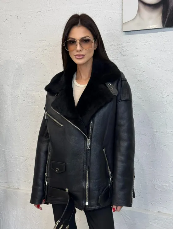 Дубленка зимняя авиатор из натуральной овчины - цвет черный - фото 10