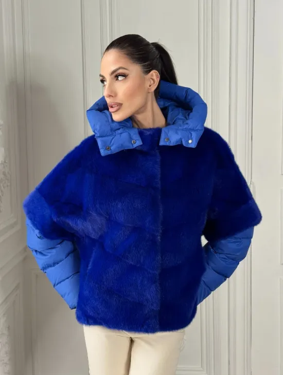Женский пуховик - жилет норковый трансформер Electric Blue - фото 8