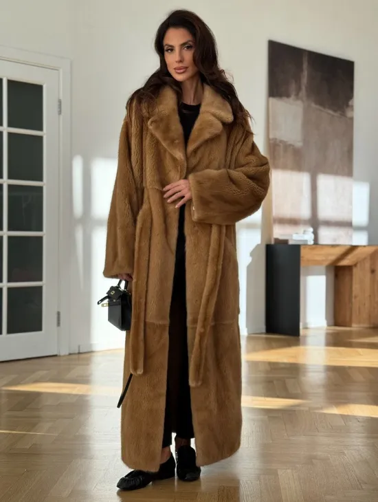 Норковая шуба - кимоно из меха норки premium golg fur со шлицей - фото 0