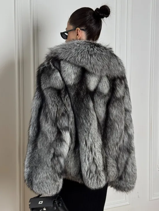 Полушубок из чернобурки A la Vintage с шалевым воротником - фото 2