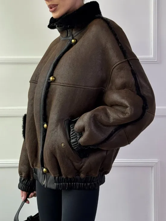 Бомбер - дубленка из натуральной овчины керли 