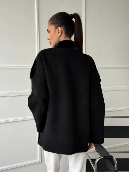 Полупальто демисезонное шерстяное с отделкой из меха норки - фото 6