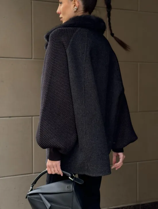 Шерстяная женская куртка с отделкой из меха норки - фото 1