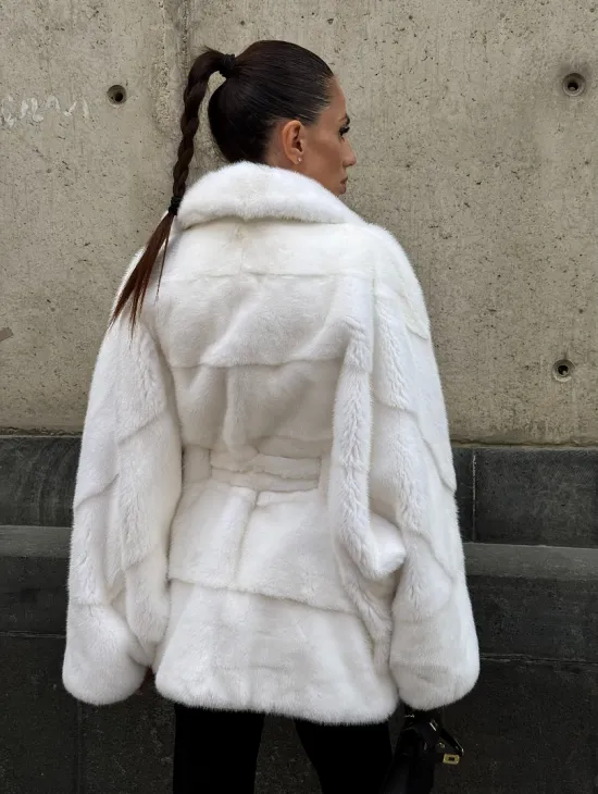 Белоснежная норковая шуба фасон 