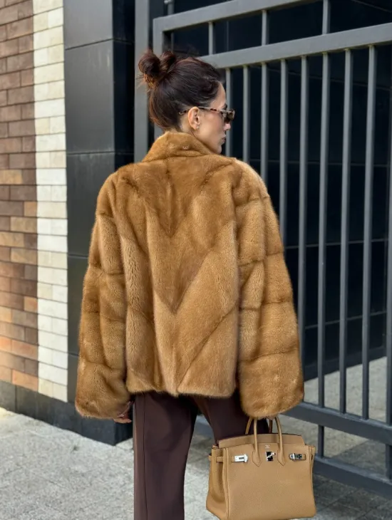 Норковый жакет Gold воротник V-образный - фото 8