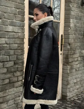 Удлиненная дубленка на белой овчине - фото 5