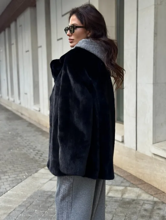 Полушубок женский из норки - черный - фото 7