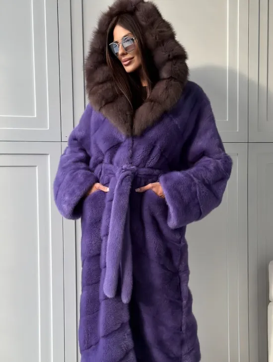 Фиолетовая норковая шуба - фото 4