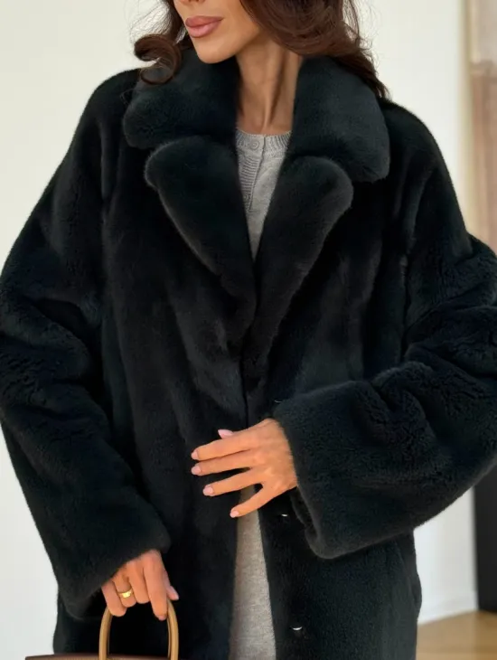 Шуба норковая темно-зеленая - фото 1