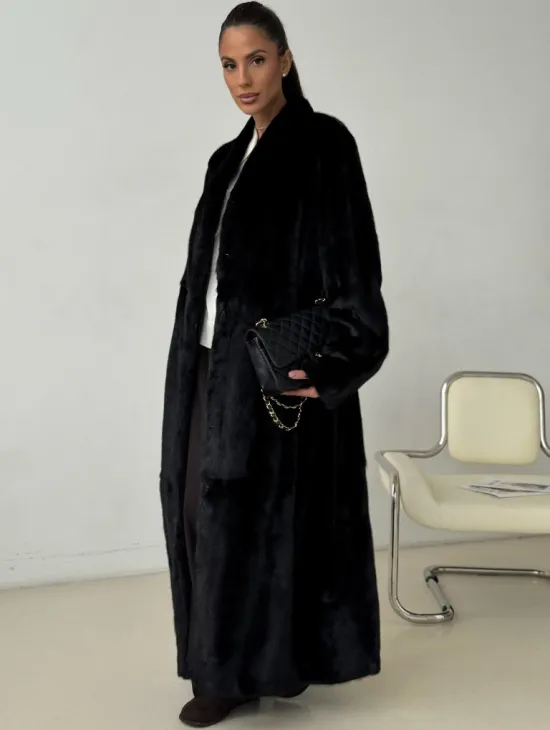 Длинная черная норковая шуба - фото 0