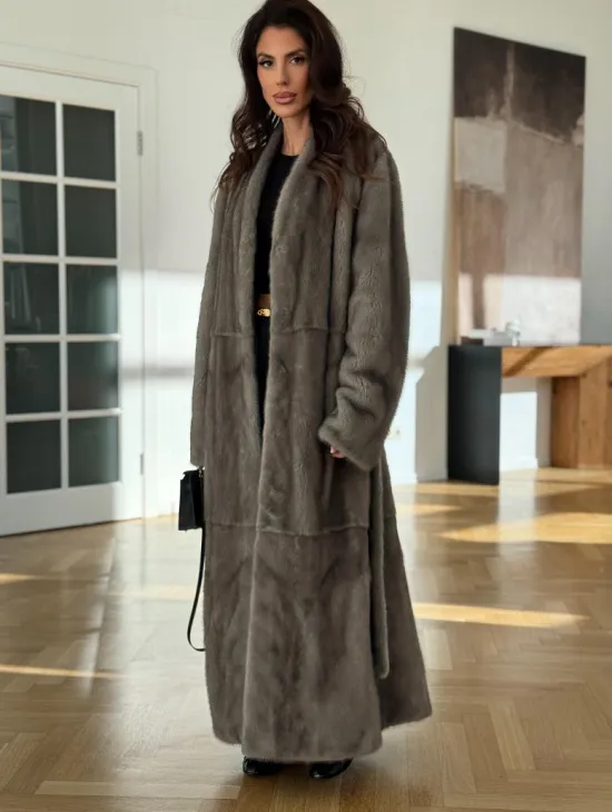 Норковая шуба серая длинная SILVER PREMIUM - фото 1