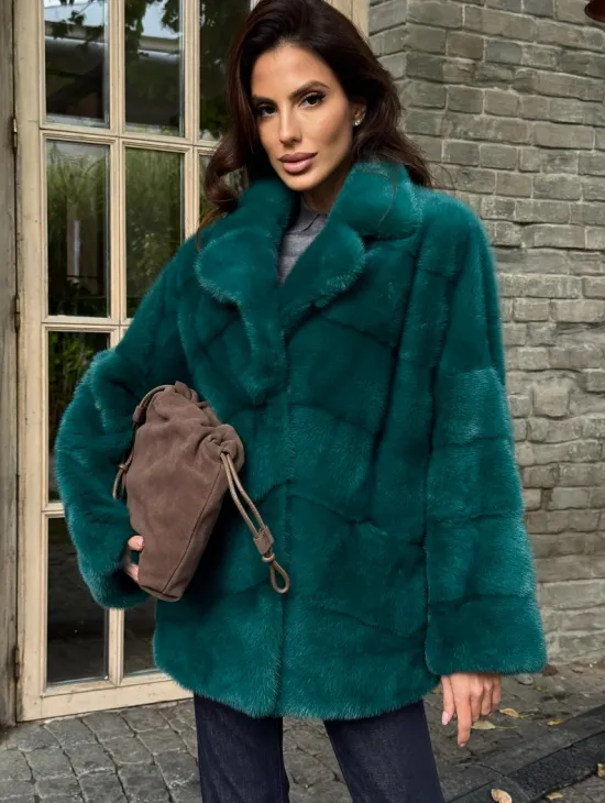 Полушубок норковый - цвет изумруд - фото 0