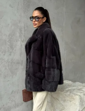 Меховой полушубок из норки  графит - фото 9