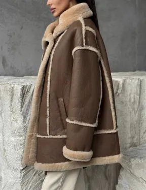 Коричневая женская дубленка - фото 6