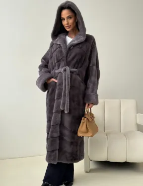 Длинная норковая шуба - капюшон кобра - фото 4