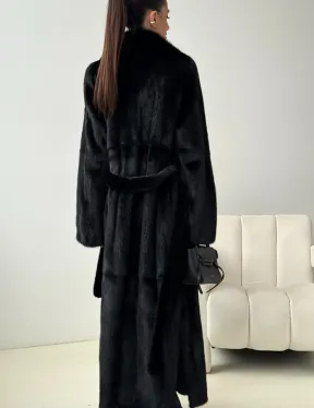 Черная норковая шуба с поясом - фото 4