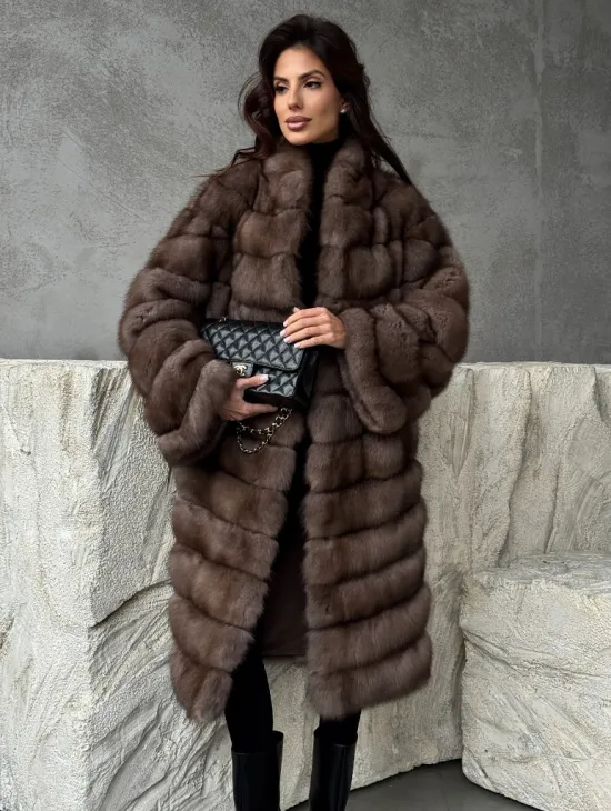 Шуба из куницы V-образный воротник - фото 6