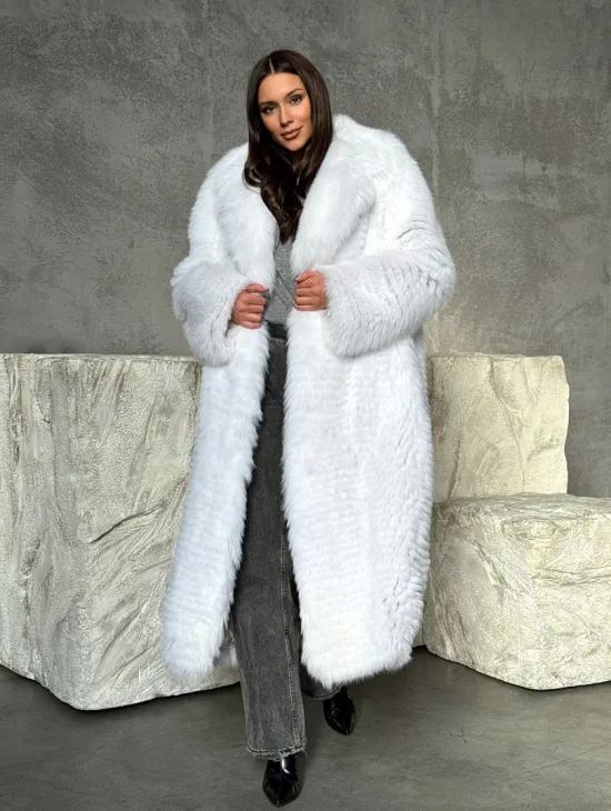 Длинная шуба из белой арктической лисы - пошив в роспуск - фото 6