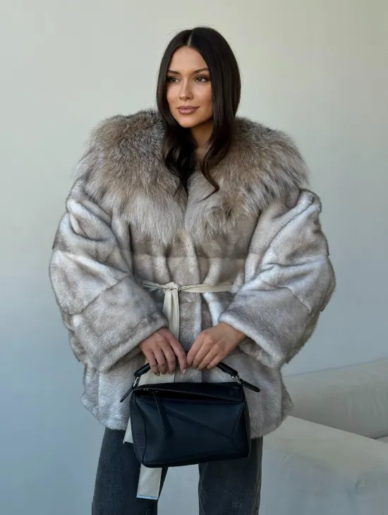 Шуба из натуральной норки с капюшоном из рыси - фото 7