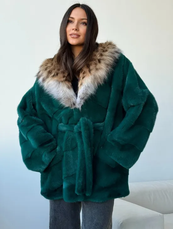 Норковая шуба с капюшоном из рыси - фото 6