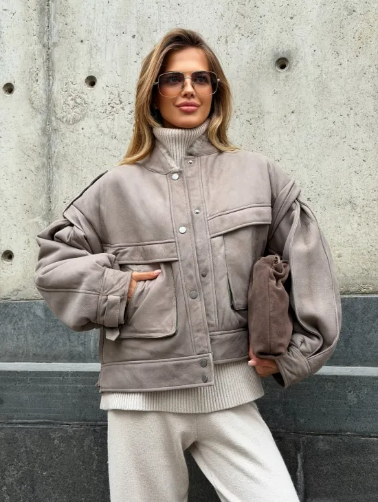 Зимняя дубленка - бомбер - фото 9