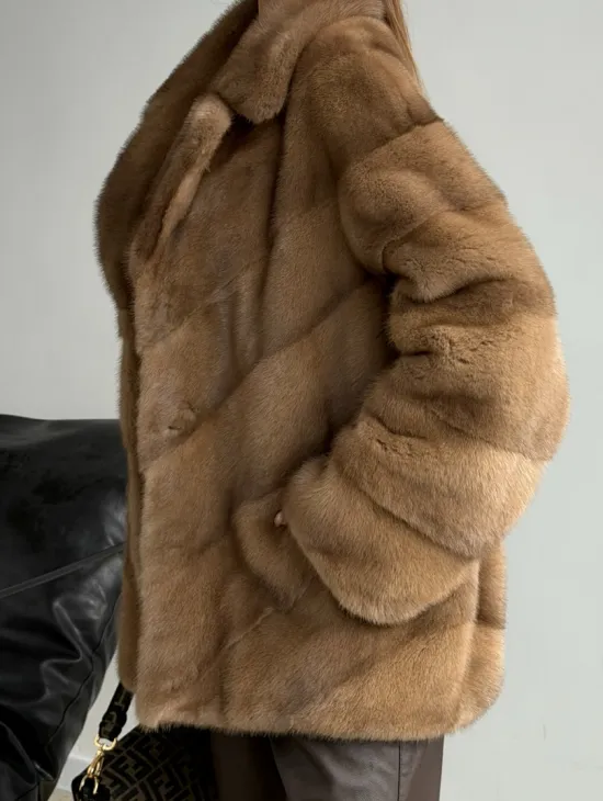 Норковый полушубок - английский воротник - фото 3