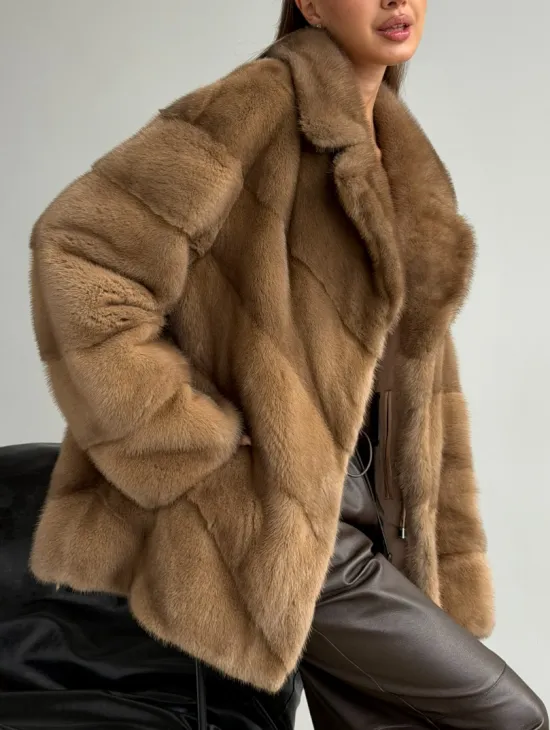 Норковый полушубок - английский воротник - фото 4